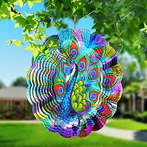FONMY Wind Spinner Stainless Steel 3D Hanging Garden Decoration for Indoor Outdoor Metal Wind Spinners Peacock-12inch - Image 3