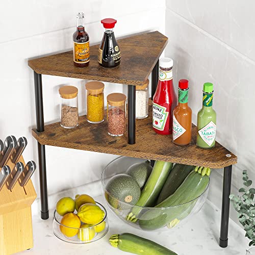 Weenson Kitchen Countertop Organizer Spice Rack for Salt, Bathroom Counter Organizer Over Sink for Toiletries, Makeup, 2-Tier Corner Counter Shelf for Coffee Area Storage Dresser Table(Rust Brown) - Image 1
