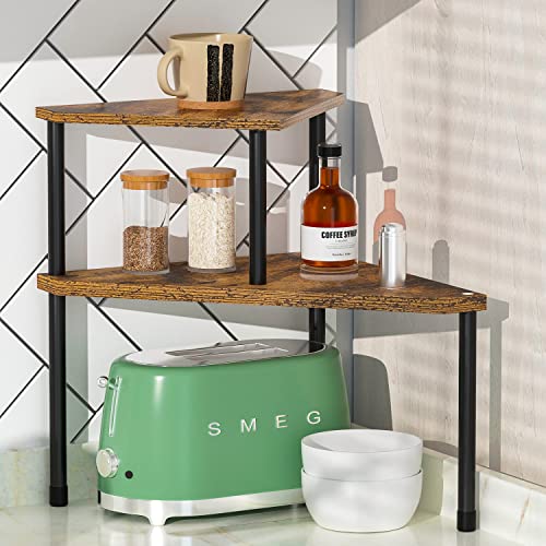 Weenson Kitchen Countertop Organizer Spice Rack for Salt, Bathroom Counter Organizer Over Sink for Toiletries, Makeup, 2-Tier Corner Counter Shelf for Coffee Area Storage Dresser Table(Rust Brown) - Image 4