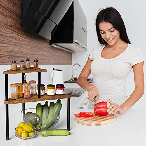 Weenson Kitchen Countertop Organizer Spice Rack for Salt, Bathroom Counter Organizer Over Sink for Toiletries, Makeup, 2-Tier Corner Counter Shelf for Coffee Area Storage Dresser Table(Rust Brown) - Image 3