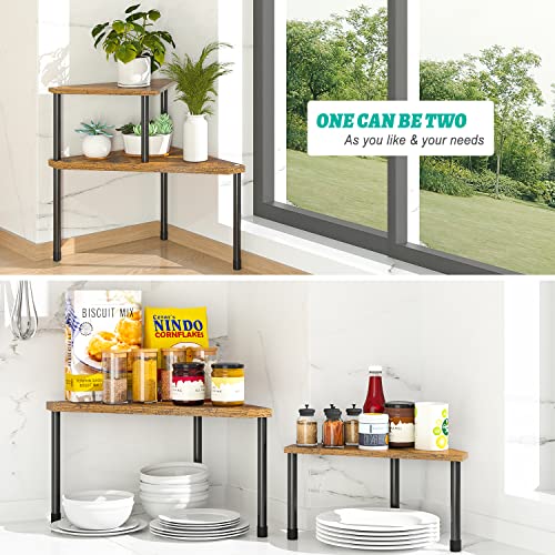 Weenson Kitchen Countertop Organizer Spice Rack for Salt, Bathroom Counter Organizer Over Sink for Toiletries, Makeup, 2-Tier Corner Counter Shelf for Coffee Area Storage Dresser Table(Rust Brown) - Image 2