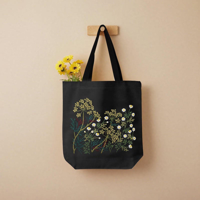 ERKOON Canvas Tote Bag Embroidery Kit for Beginners, Floral Arts Crafts Cross Stitch Kits for Adults Including Stamped Embroidery Bag with Hoops, Needle, Instruction and Color Threads(Chamomile) - Image 1