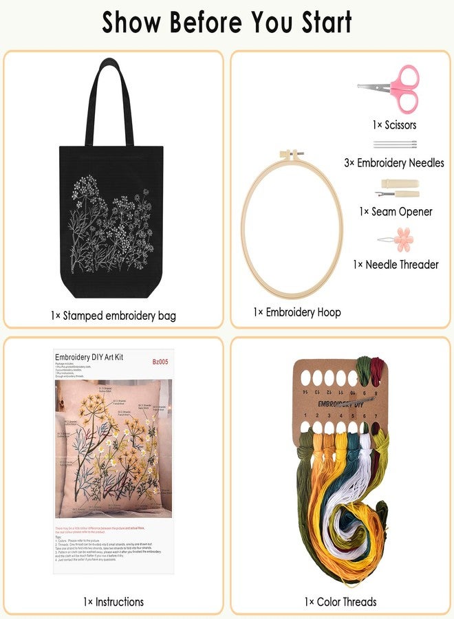 ERKOON Canvas Tote Bag Embroidery Kit for Beginners, Floral Arts Crafts Cross Stitch Kits for Adults Including Stamped Embroidery Bag with Hoops, Needle, Instruction and Color Threads(Chamomile) - Image 2