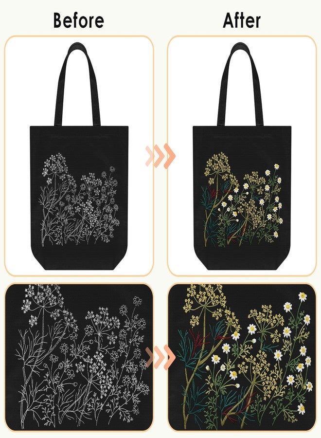 ERKOON Canvas Tote Bag Embroidery Kit for Beginners, Floral Arts Crafts Cross Stitch Kits for Adults Including Stamped Embroidery Bag with Hoops, Needle, Instruction and Color Threads(Chamomile) - Image 3