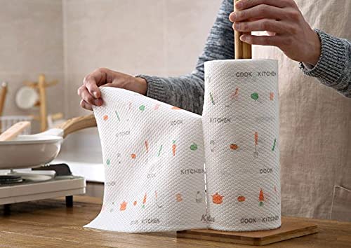 Palshiv Non-Woven Reusable and Washable Kitchen Printed Tissue Roll Non-stick Oil Absorbing Paper Roll Kitchen Special Paper Towel Wipe Paper Dish Cloth Cleaning Cloth 25x25cm (50pcs per roll) - Image 3