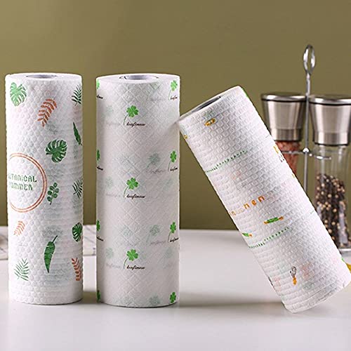 Palshiv Non-Woven Reusable and Washable Kitchen Printed Tissue Roll Non-stick Oil Absorbing Paper Roll Kitchen Special Paper Towel Wipe Paper Dish Cloth Cleaning Cloth 25x25cm (50pcs per roll) - Image 2