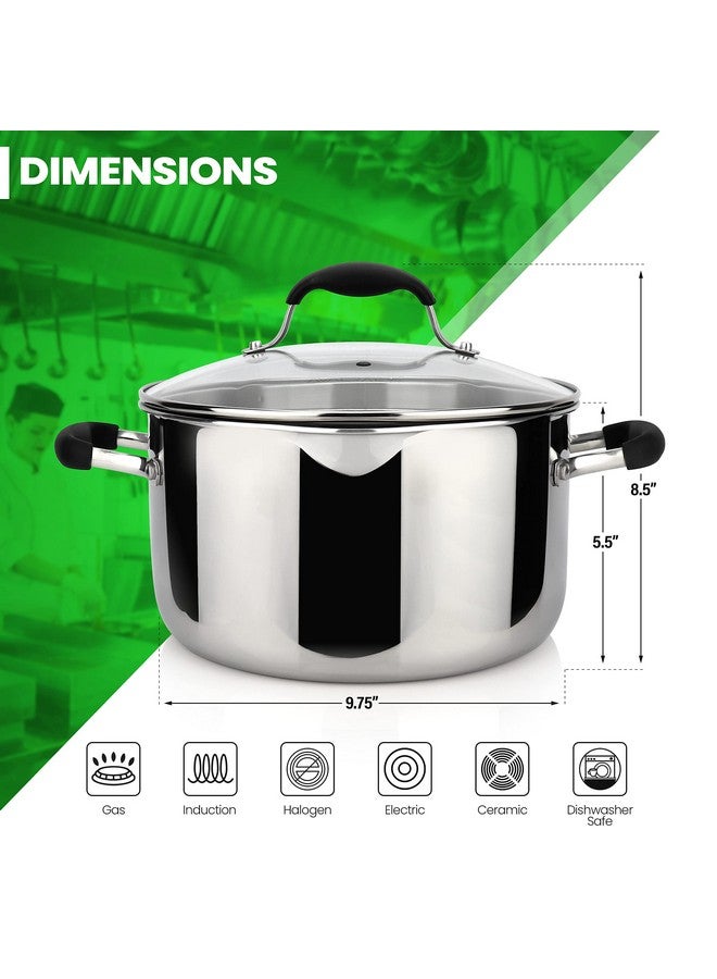 AVACRAFT Tri-Ply Stainless Steel Stockpot with Glass Strainer Lid, Side Spouts, 6 Quart Multipurpose Sauce Pot - Image 3