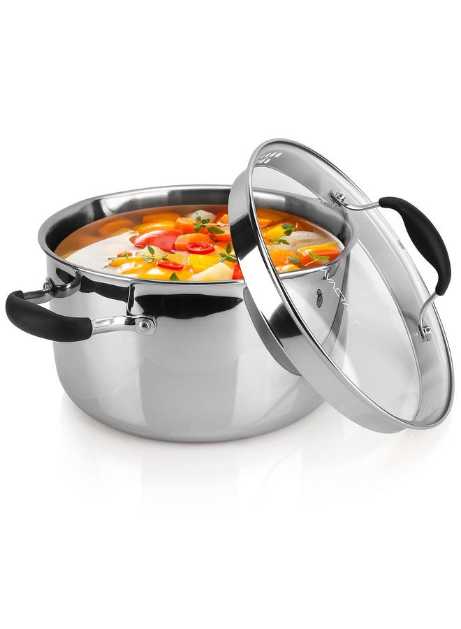 AVACRAFT Tri-Ply Stainless Steel Stockpot with Glass Strainer Lid, Side Spouts, 6 Quart Multipurpose Sauce Pot - Image 1