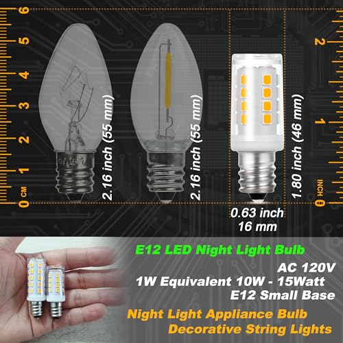 Hylroe E12 LED Candelabra Base Night Light Bulb 1 Watt Equivalent 10W 15W, AC120V 150lm 2700K Warm White C7 E12 Small Bulbs for Salt Lamp Appliance Bulb Decorative String Lights, Non-dimmable, 4 Pack - Image 4