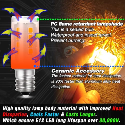 Hylroe E12 LED Candelabra Base Night Light Bulb 1 Watt Equivalent 10W 15W, AC120V 150lm 2700K Warm White C7 E12 Small Bulbs for Salt Lamp Appliance Bulb Decorative String Lights, Non-dimmable, 4 Pack - Image 2