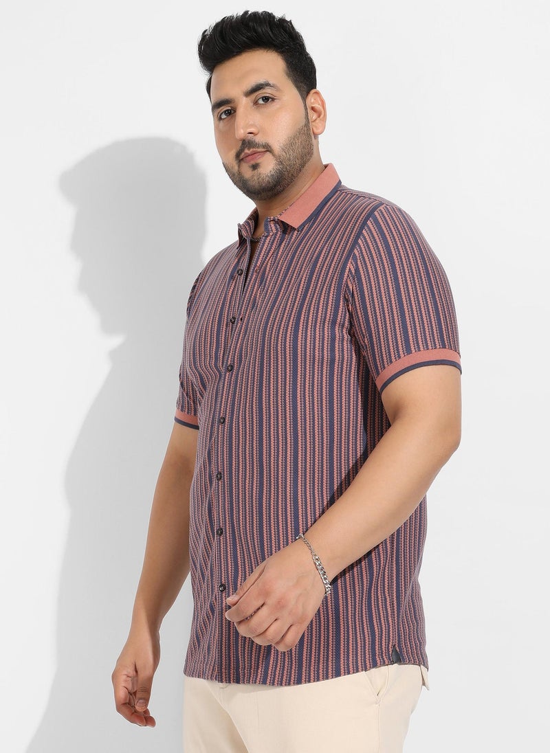 Instafab Plus Men's Brown & Blue Contrast Knitted Shirt - Image 3