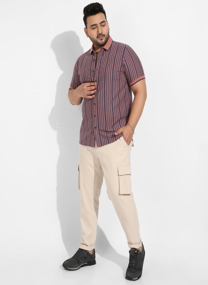 Instafab Plus Men's Brown & Blue Contrast Knitted Shirt - Image 5