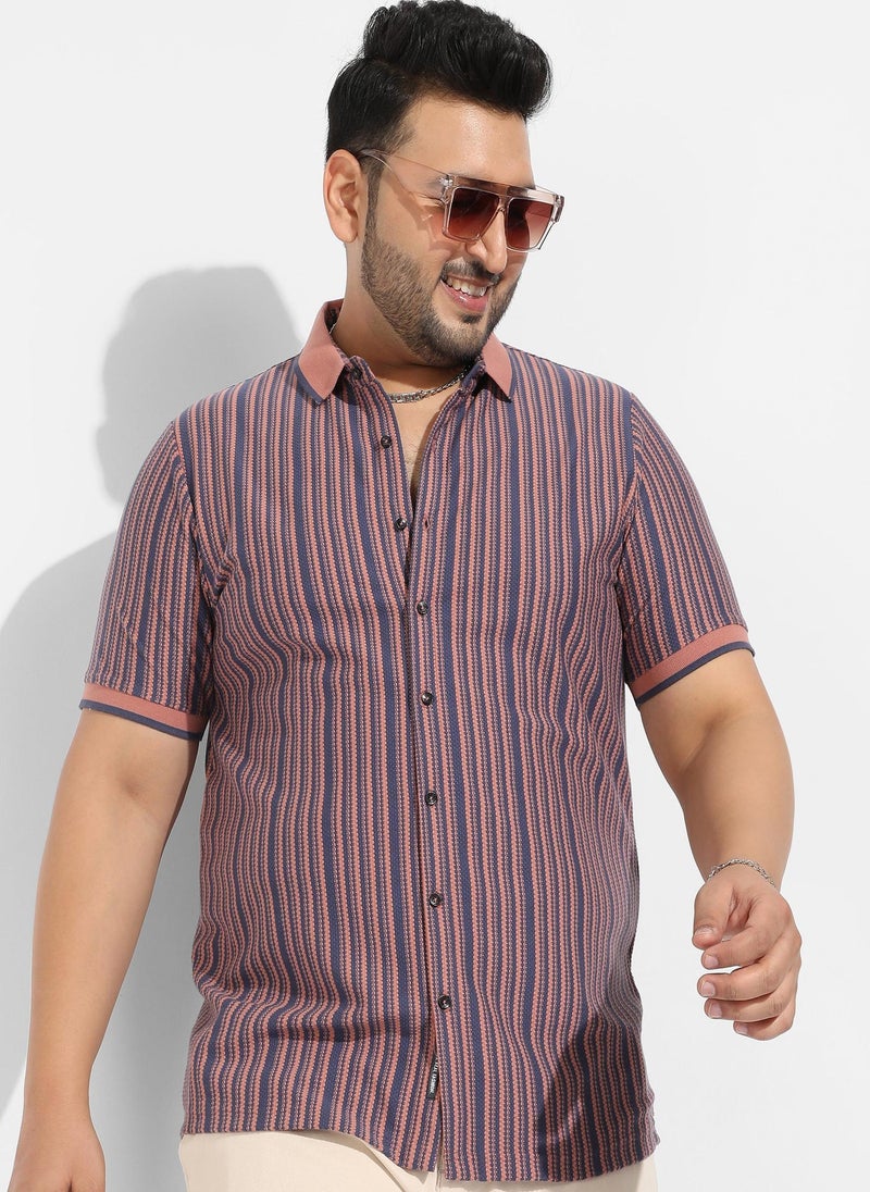 Instafab Plus Men's Brown & Blue Contrast Knitted Shirt - Image 2