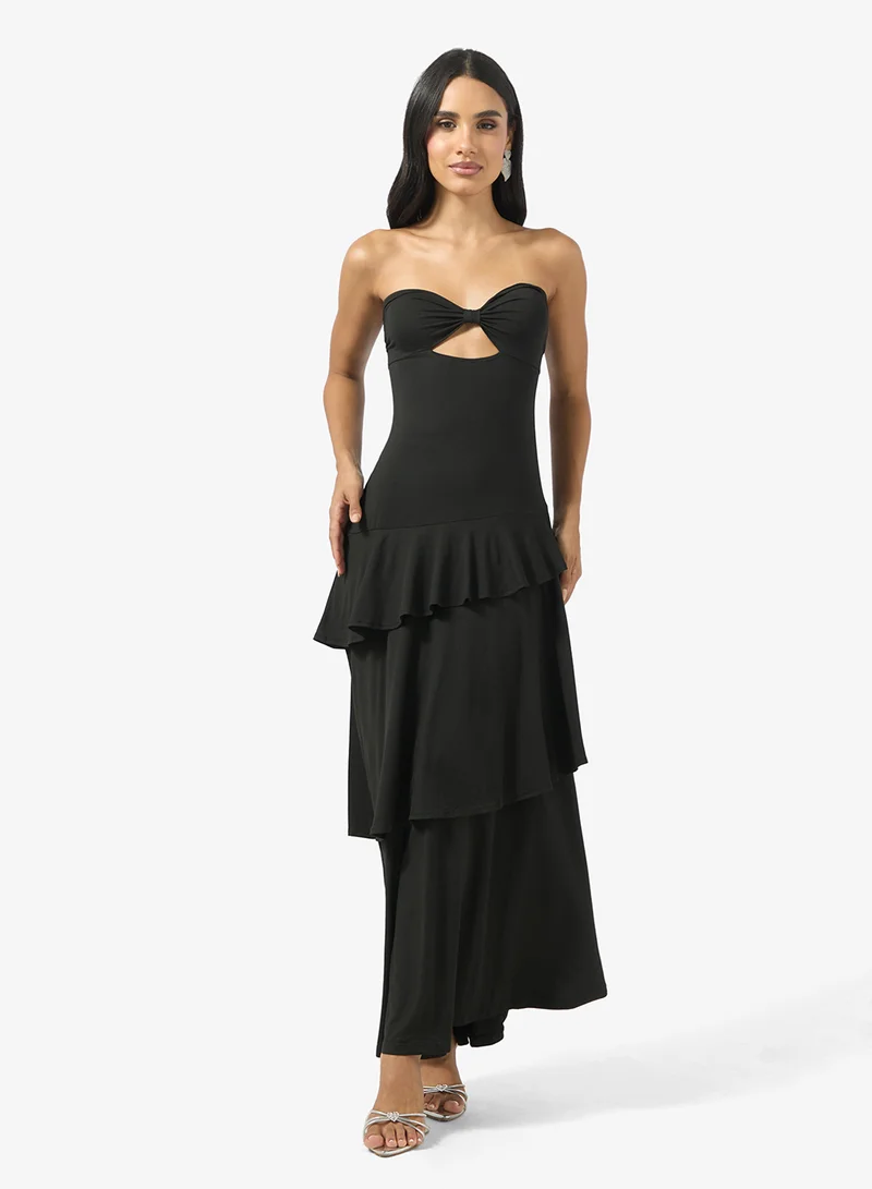 Ginger Sweetheart Neckline Frill Layered Maxi Dress