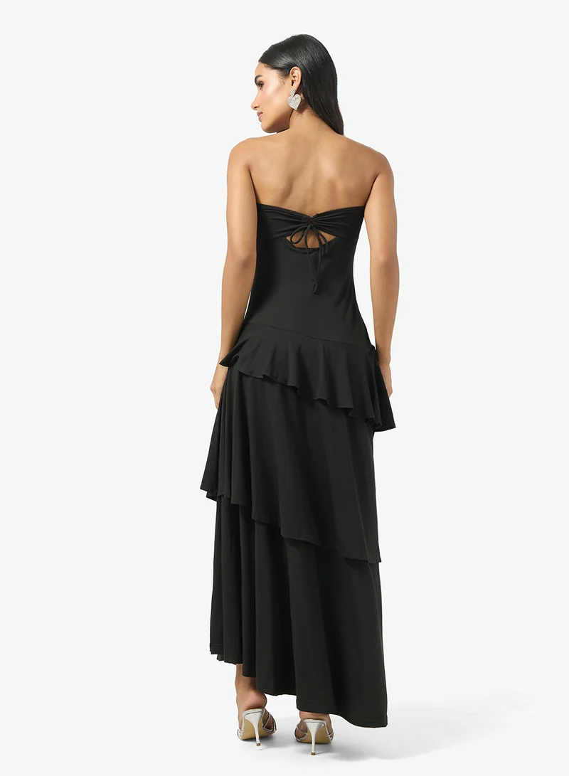 Ginger Sweetheart Neckline Frill Layered Maxi Dress
