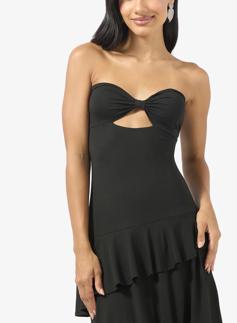 Ginger Sweetheart Neckline Frill Layered Maxi Dress