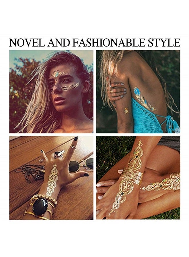 GICUNK Metallic Temporary Tattoos 120+ for Women Teens Girls Tattoos Gold Silver Glitter Flash Waterproof Tattoo Stickers for Beach, Festivals, & Parties - Image 2