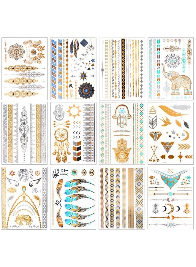 GICUNK Metallic Temporary Tattoos 120+ for Women Teens Girls Tattoos Gold Silver Glitter Flash Waterproof Tattoo Stickers for Beach, Festivals, & Parties - Image 1
