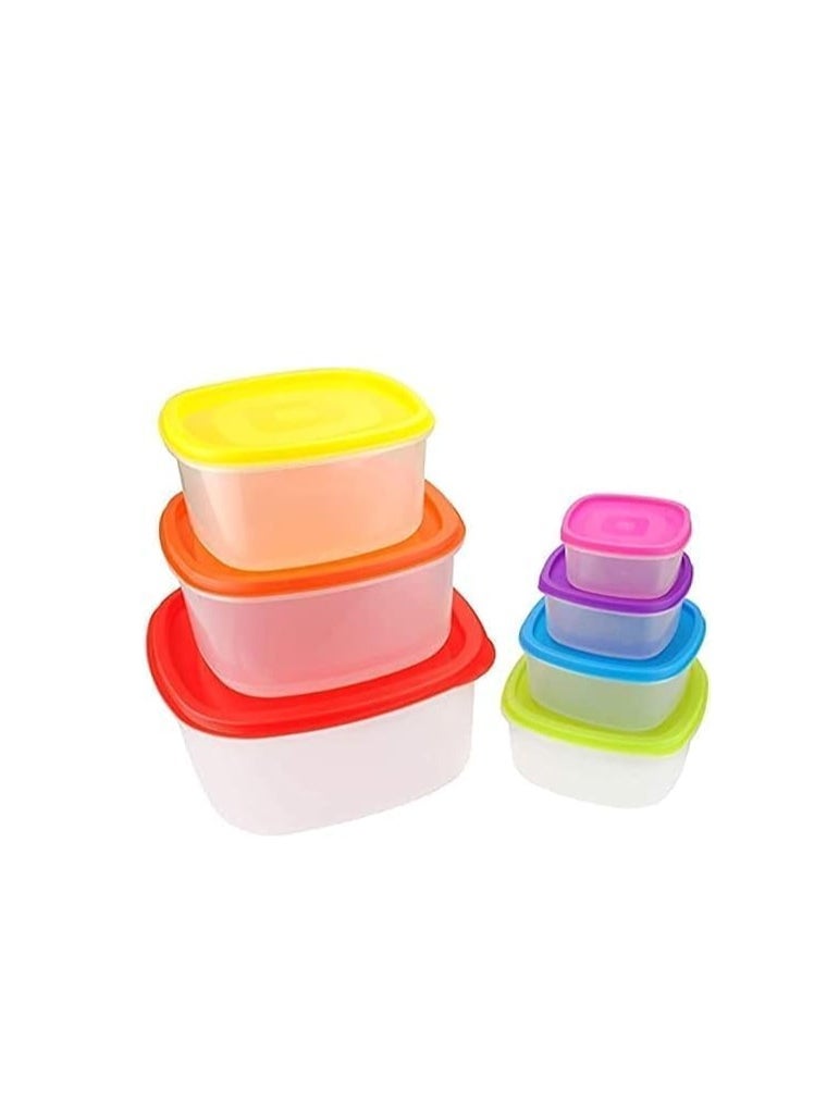 Set of plastic food storage containers with colored lids - multiple sizes - for storing food, vegetables, fruits, and grains - 1360 - multi-colored-7 pieces