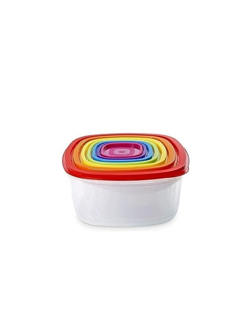 Set of plastic food storage containers with colored lids - multiple sizes - for storing food, vegetables, fruits, and grains - 1360 - multi-colored-7 pieces