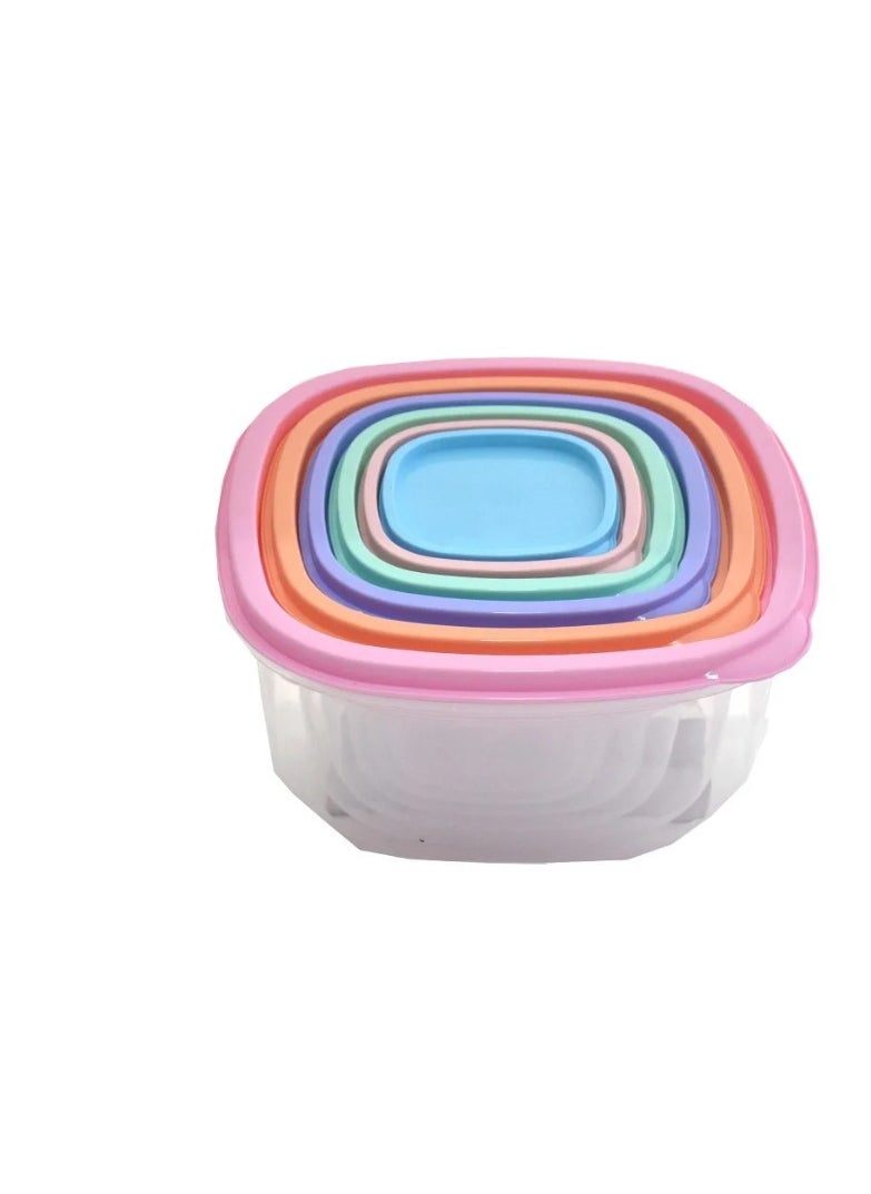 Set of plastic food storage containers with colored lids - multiple sizes - for storing food, vegetables, fruits, and grains - 1360 - multi-colored-7 pieces