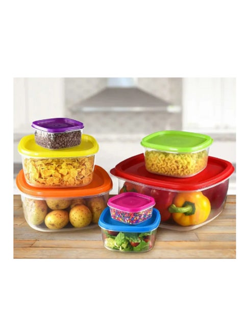 Set of plastic food storage containers with colored lids - multiple sizes - for storing food, vegetables, fruits, and grains - 1360 - multi-colored-7 pieces