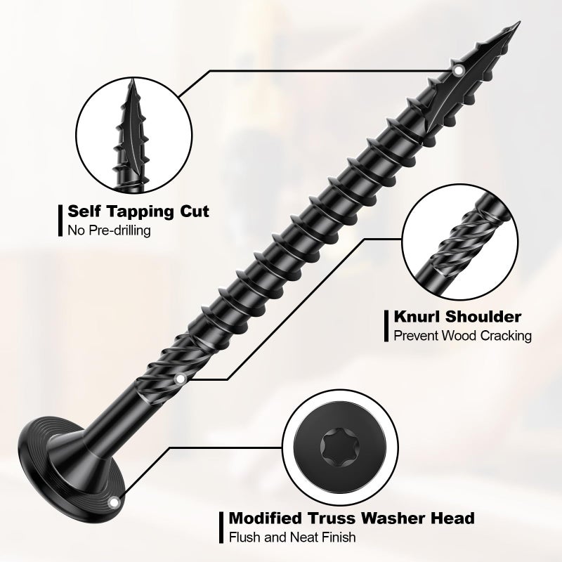 FMhotu 6 Inch Heavy-Duty Outdoor Deck Screws, 50Pcs Star Drive Decking Wood Screws, Rust Resistant Timber Screws for Timber/Log/Landscaping Wood (#14 x 6 Black) - Image 3