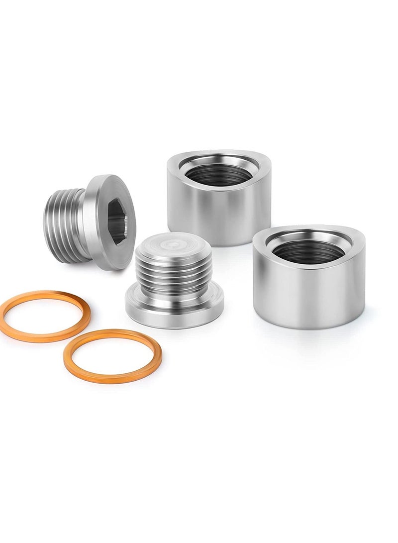 SYOSI 304 Stainless Steel M18 X 1.5 O2 Oxygen Sensor Bung 2 Pack Notched Style Mounting Bungs and Plugs Weld Bung with 2 Pcs Gasket - Image 1