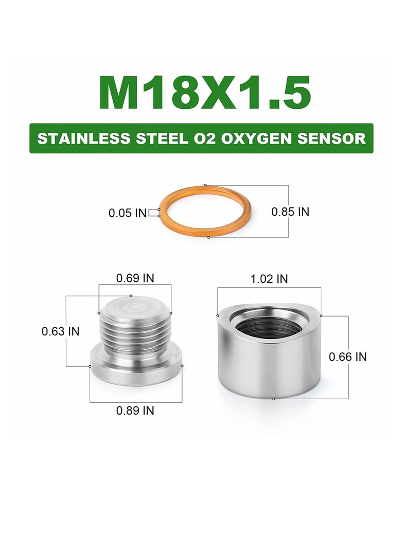 SYOSI 304 Stainless Steel M18 X 1.5 O2 Oxygen Sensor Bung 2 Pack Notched Style Mounting Bungs and Plugs Weld Bung with 2 Pcs Gasket - Image 4