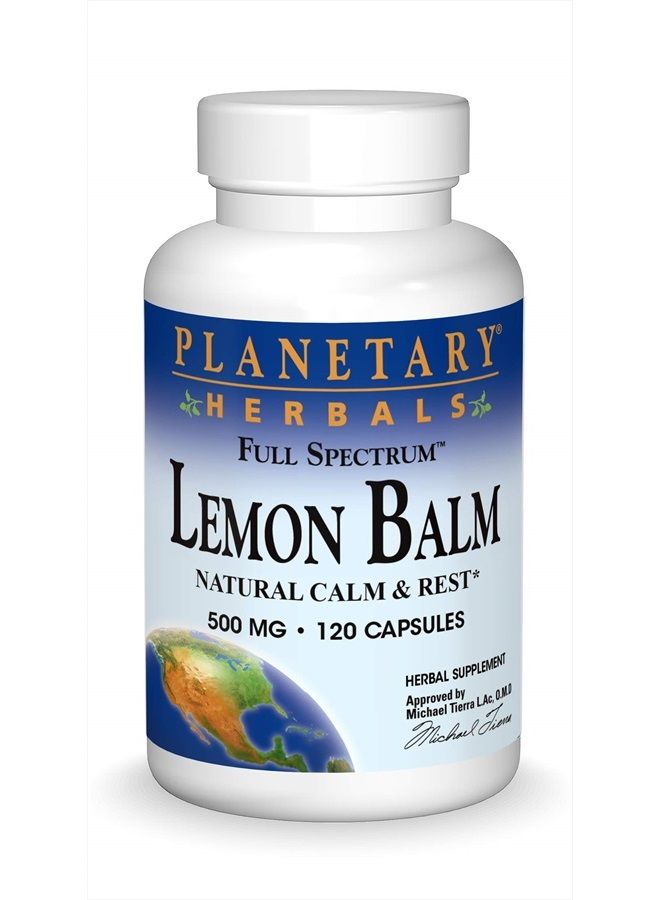 PLANETARY HERBALS Lemon Balm Full Spectrum 500mg, Natural Calm and Rest, 120 Capsules - Image 1