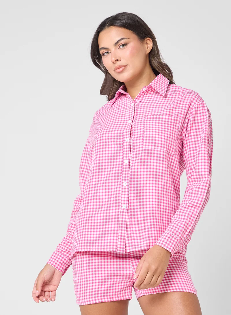 Ginger Gingham Shirt & Short Pj Set