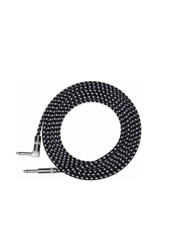 Generic Guitar Cable-3 Meters Noiseless Guitar/Bass Cord,1/4" Braided Angled Male Instrument Cable with Tweed Woven Jacket-Black  - Image 1