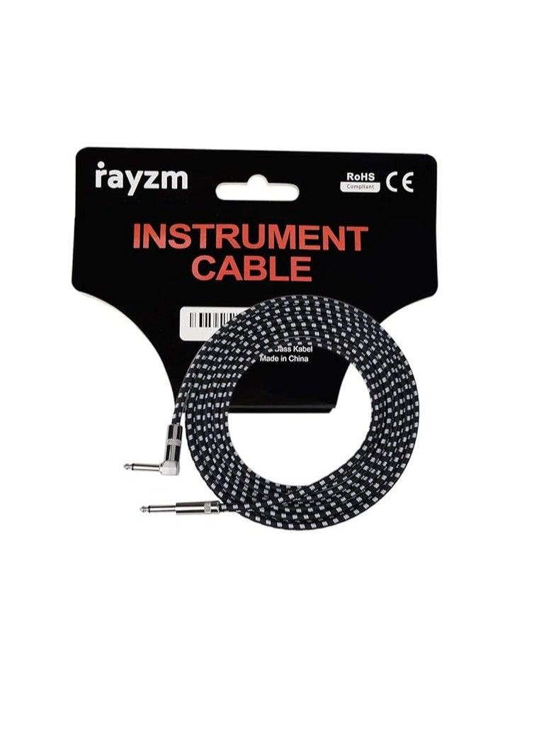 Generic Guitar Cable-3 Meters Noiseless Guitar/Bass Cord,1/4" Braided Angled Male Instrument Cable with Tweed Woven Jacket-Black  - Image 2