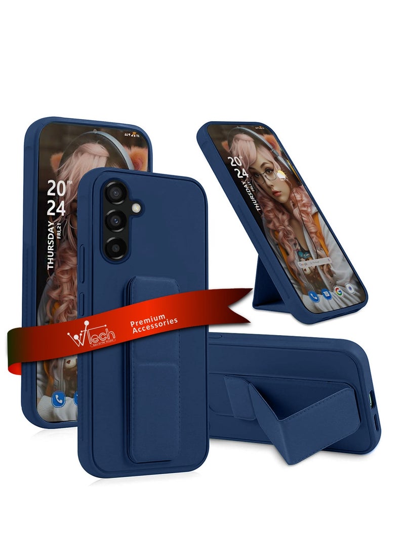 Wtech Hand Grip And Multi Stand Magnetic Car Mount Kickstand Finger Strap Case Cover For Samsung Galaxy S24 5G 2024 Navy Blue - Image 1