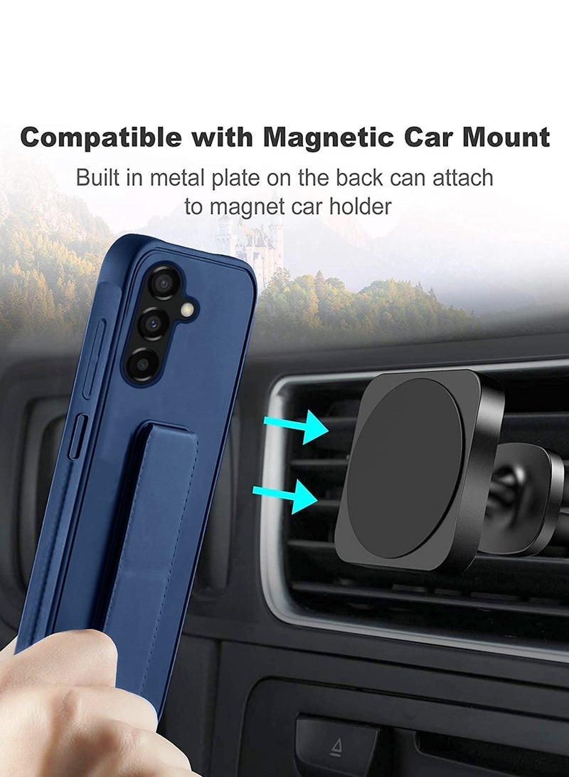 Wtech Hand Grip And Multi Stand Magnetic Car Mount Kickstand Finger Strap Case Cover For Samsung Galaxy S24 5G 2024 Navy Blue - Image 3