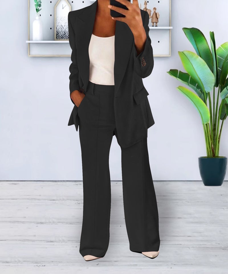 Women's Casual Blazer Suit Set - Stylish 2-Piece Long Pants Outfit, Autumn 2023, Comfortable & Trendy
