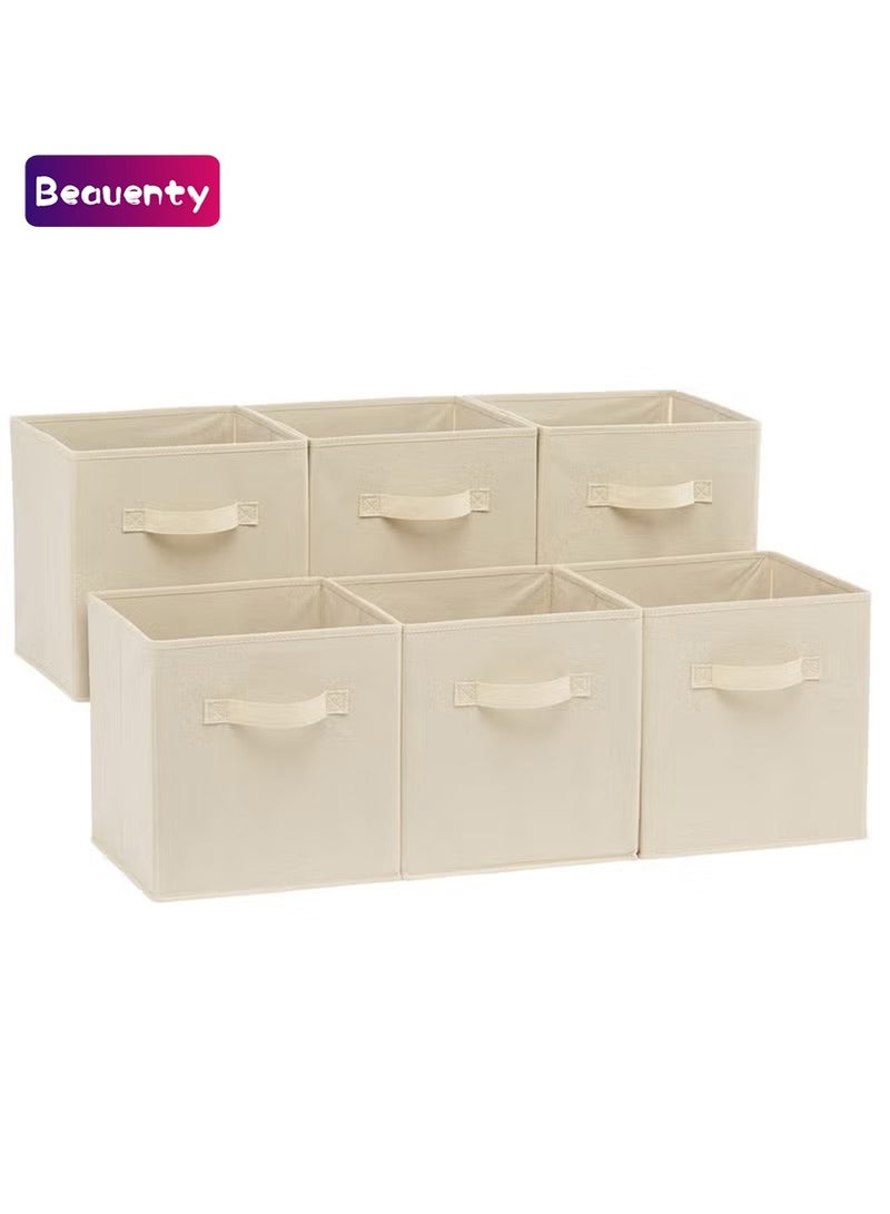 Beauenty Collapsible Fabric Storage Cubes Organizer with Handles, 26.67 x 26.67 x 27.94 centimeters, Beige - Pack of 6 - Image 1