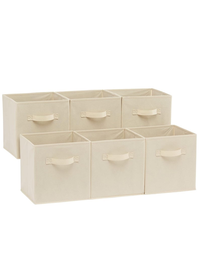 Beauenty Collapsible Fabric Storage Cubes Organizer with Handles, 26.67 x 26.67 x 27.94 centimeters, Beige - Pack of 6 - Image 1