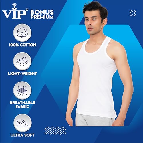 VIP Men Cotton Relaxed Vest (Pack of 6) (Bonus_RN_PO6_105_White_3XL) - Image 3