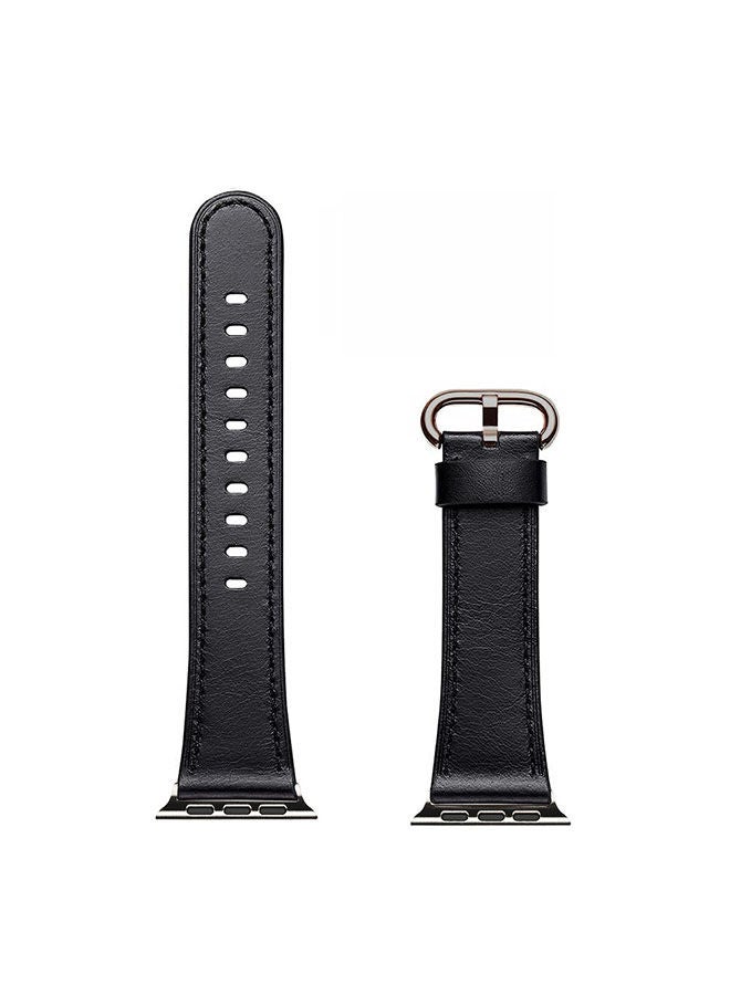 O Ozone Leather Strap For Apple Watch Series 10 9 8 7 6 5 4 SE , 38/40/41/42mm, Premium Leather Wristband Smartwatch Strap - Black - Image 1