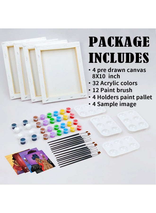 VOCHIC 4 Pack Canvas Painting Kit Pre Drawn Canvas for Painting for Adults Party Kits Paint and Sip Party Supplies 8x10 Canvas to Paint 8 Acrylic Colors,3 Brush,1 Pallet Chic Girl Art Set - Image 5