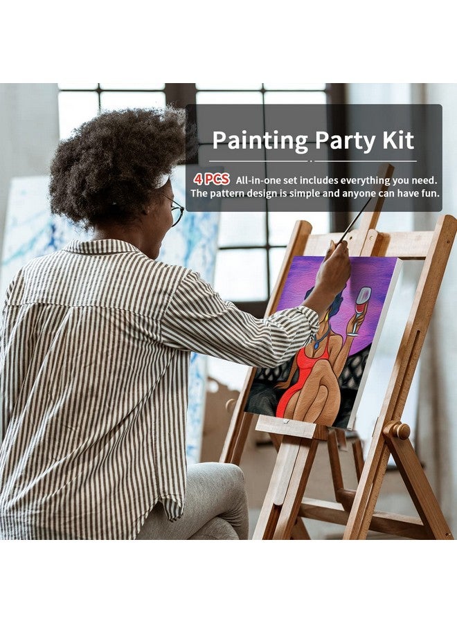 VOCHIC 4 Pack Canvas Painting Kit Pre Drawn Canvas for Painting for Adults Party Kits Paint and Sip Party Supplies 8x10 Canvas to Paint 8 Acrylic Colors,3 Brush,1 Pallet Chic Girl Art Set - Image 3