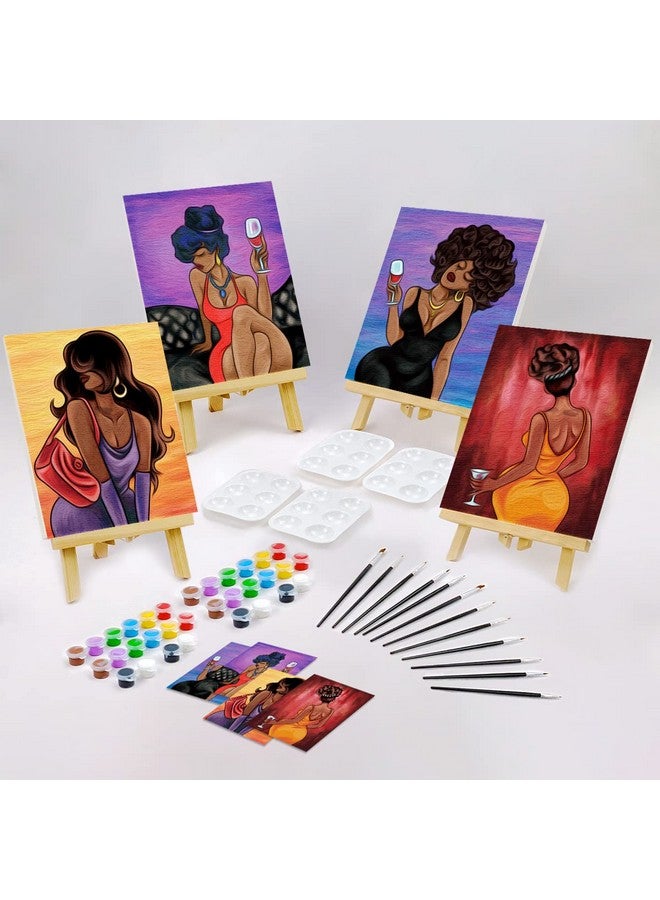 VOCHIC 4 Pack Canvas Painting Kit Pre Drawn Canvas for Painting for Adults Party Kits Paint and Sip Party Supplies 8x10 Canvas to Paint 8 Acrylic Colors,3 Brush,1 Pallet Chic Girl Art Set - Image 2