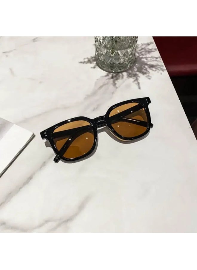 Generic - Fashion Square Sunglasses Women Clear Ocean Lens Shades UV400 Men Retro Rivets Decoration Orange Pink Sun Glasses Gafas De Sol-Lenses Color:black tea - Image 1