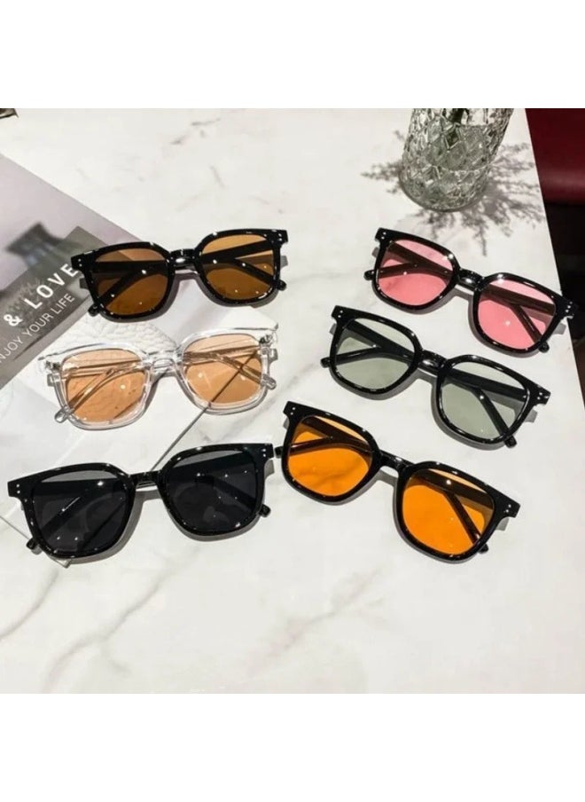 Generic - Fashion Square Sunglasses Women Clear Ocean Lens Shades UV400 Men Retro Rivets Decoration Orange Pink Sun Glasses Gafas De Sol-Lenses Color:black tea - Image 1