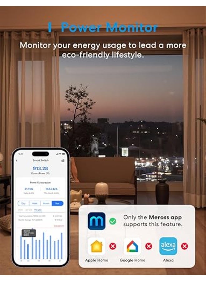Meross Matter Smart DIY Switch with Energy Monitor, 16A Wireless Relay WiFi Switch Works with Alexa/HomeKit/Google Home, Smart Switch Module Voice & Remote Control, Neutral Wire Required - Image 3