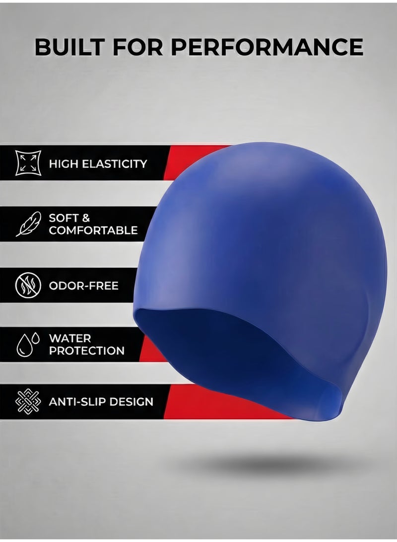 HASTE Silicone Swimming Cap for Men & Women - Waterproof, Anti-Slip, Stretchable Swim Hat - Blue Unisex - Image 2