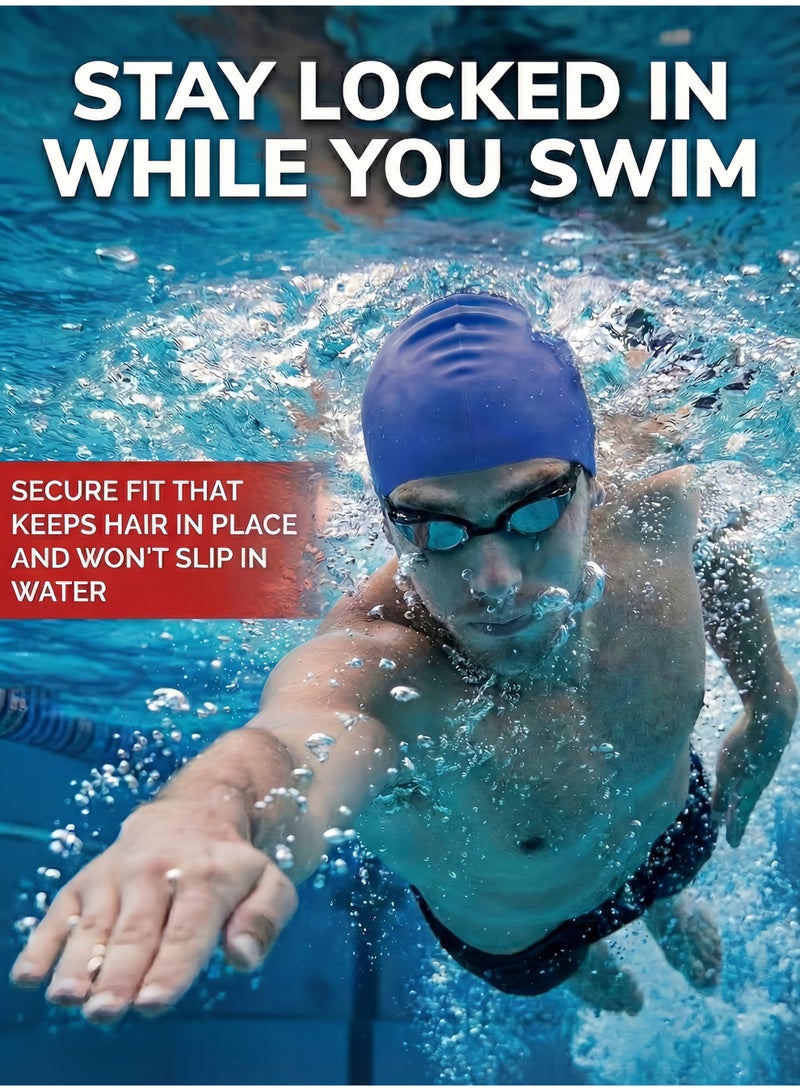 HASTE Silicone Swimming Cap for Men & Women - Waterproof, Anti-Slip, Stretchable Swim Hat - Blue Unisex - Image 3