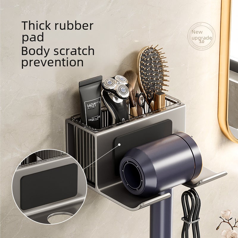 Hair dryer storage rack punch-free bathroom wall-mounted hair dryer bracket bathroom hair dryer storage rack rack([With tissue box] space aluminum elegant White) - Image 4