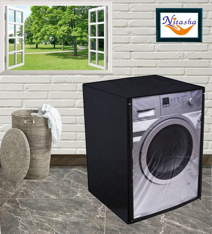 Nitasha Front load Waterproof Washing machine cover Compatible for LG 9.0 Kg 5 Star Inverter Fully-Automatic (FHM1409BDP) (Black Colour) - Image 4